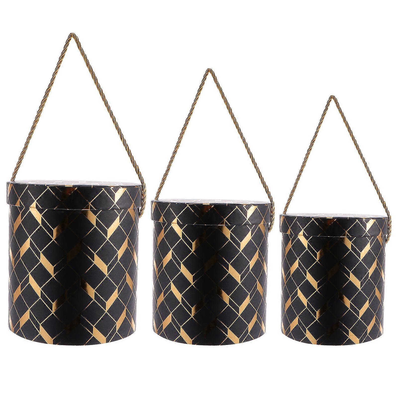 Empty Candy Boxes For Storage And Gift Wrapping Ideal For Parties In Black Color With Round Shape 3 Pcs