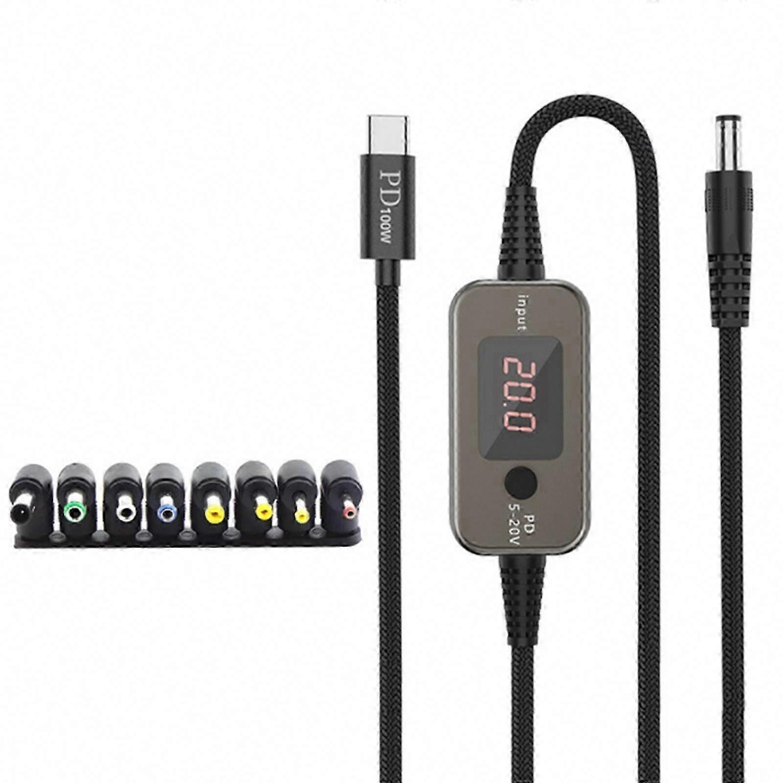 PD100W Type C To DC5.5x2.1mm Power Cable 8 Connectors Tips Adjustable Output For Office Travel Home Electronics