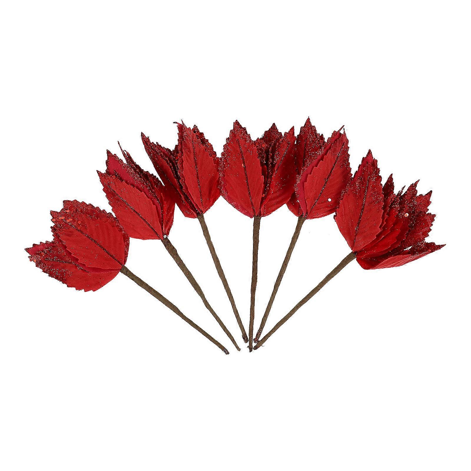 Christmas Party Flower Ornament 6 Pcs Artificial Flowers For Home Decoration Red Floral Simulation Design For Special Occasions