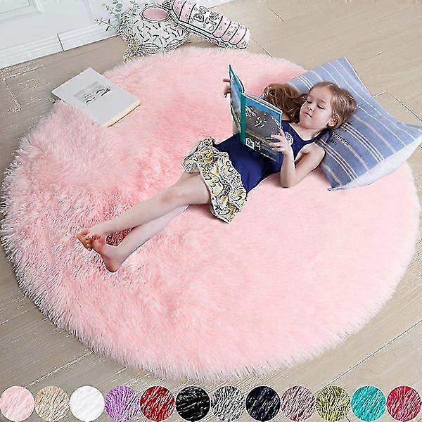 Tflycq Blush round rug for bedroom,fluffy circle rug 4'x4' for kids room,shaggy rug for teen girls