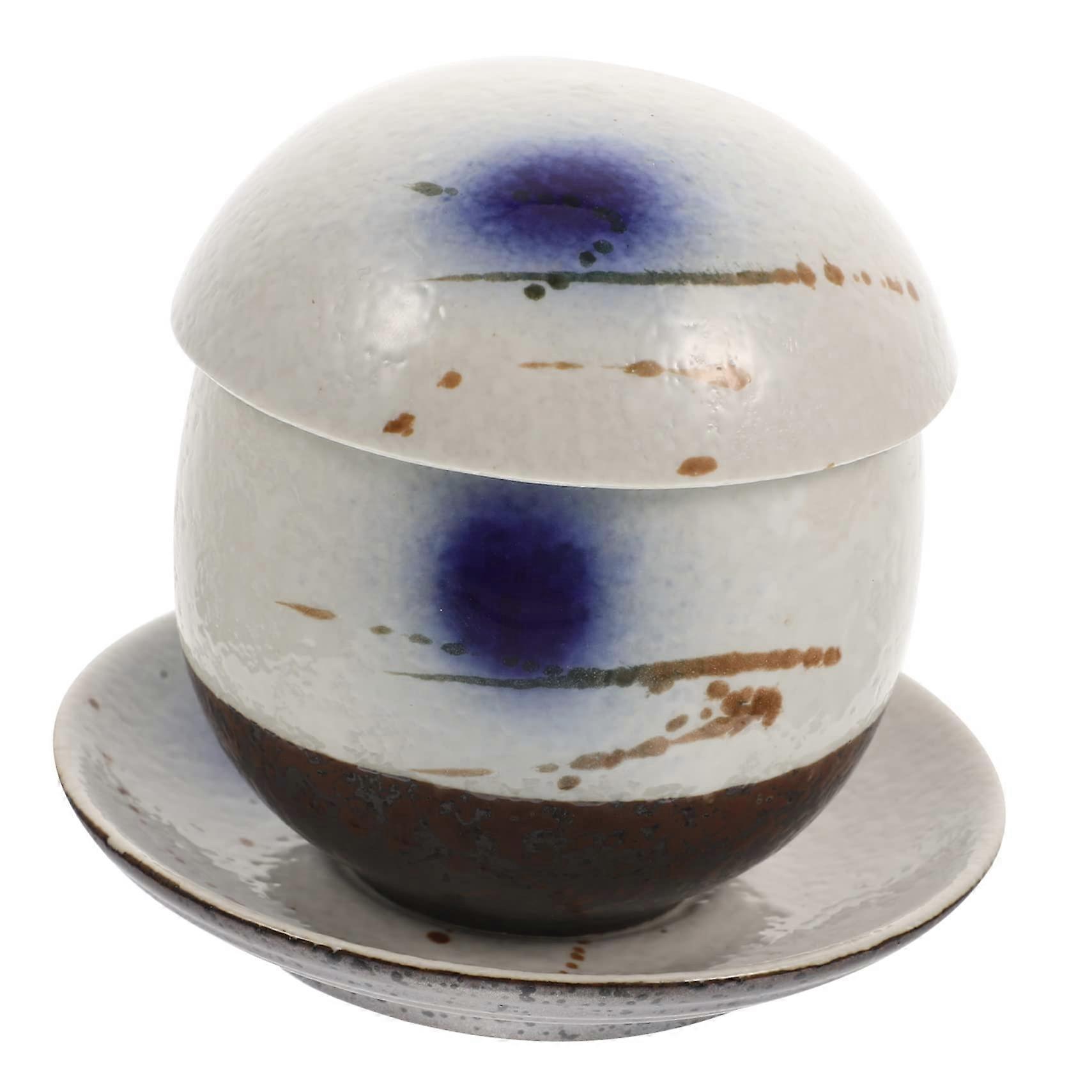 Ceramic Soup Cup with Lid Bird Nest Cup Steam Bowl Single Serving Desk Decor Elegant Ceramic Bowl Assorted Colors