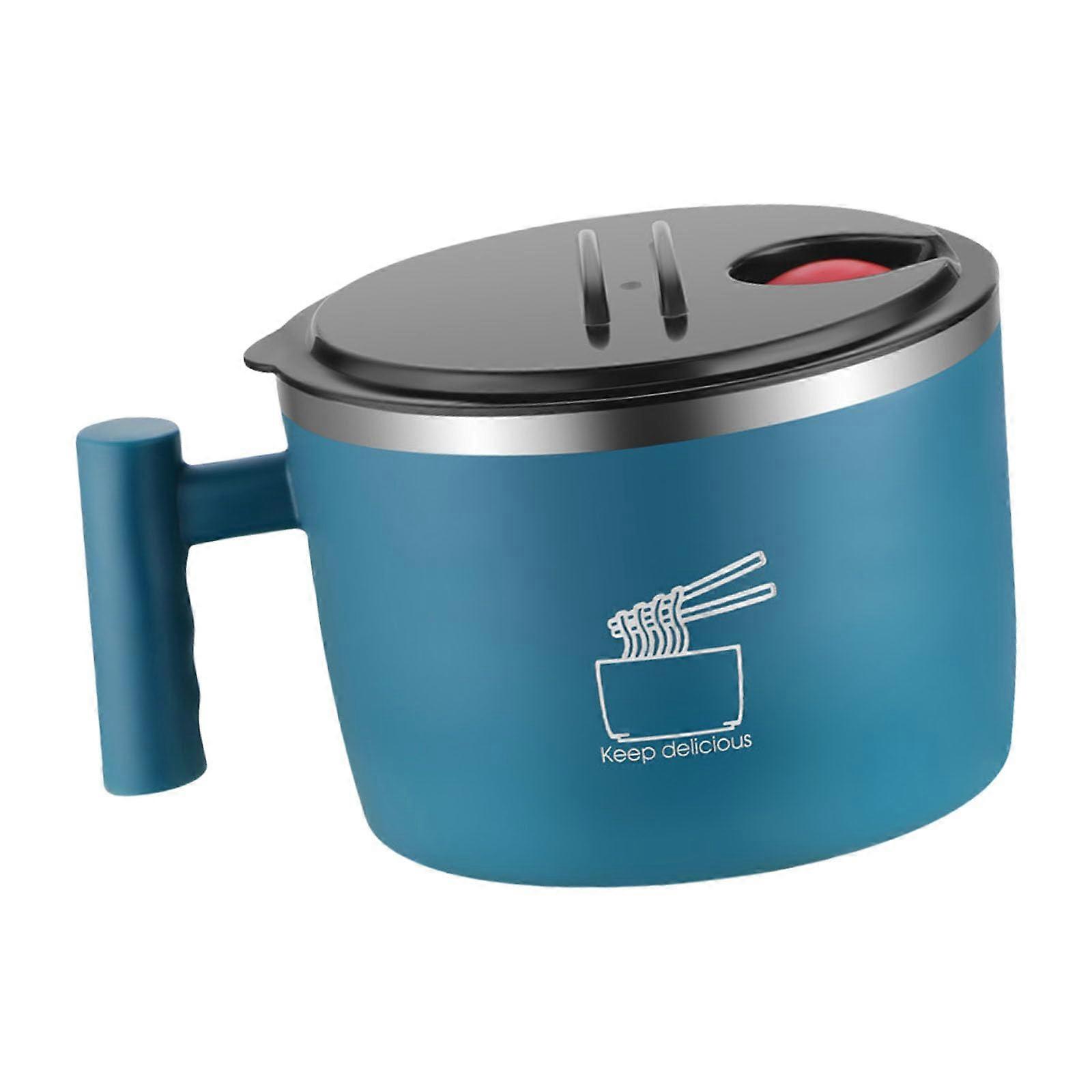 304 Stainless Steel Noodle Bowl With Leak-Proof Lid For Office Use Portable Soup Container Blue 1200ml