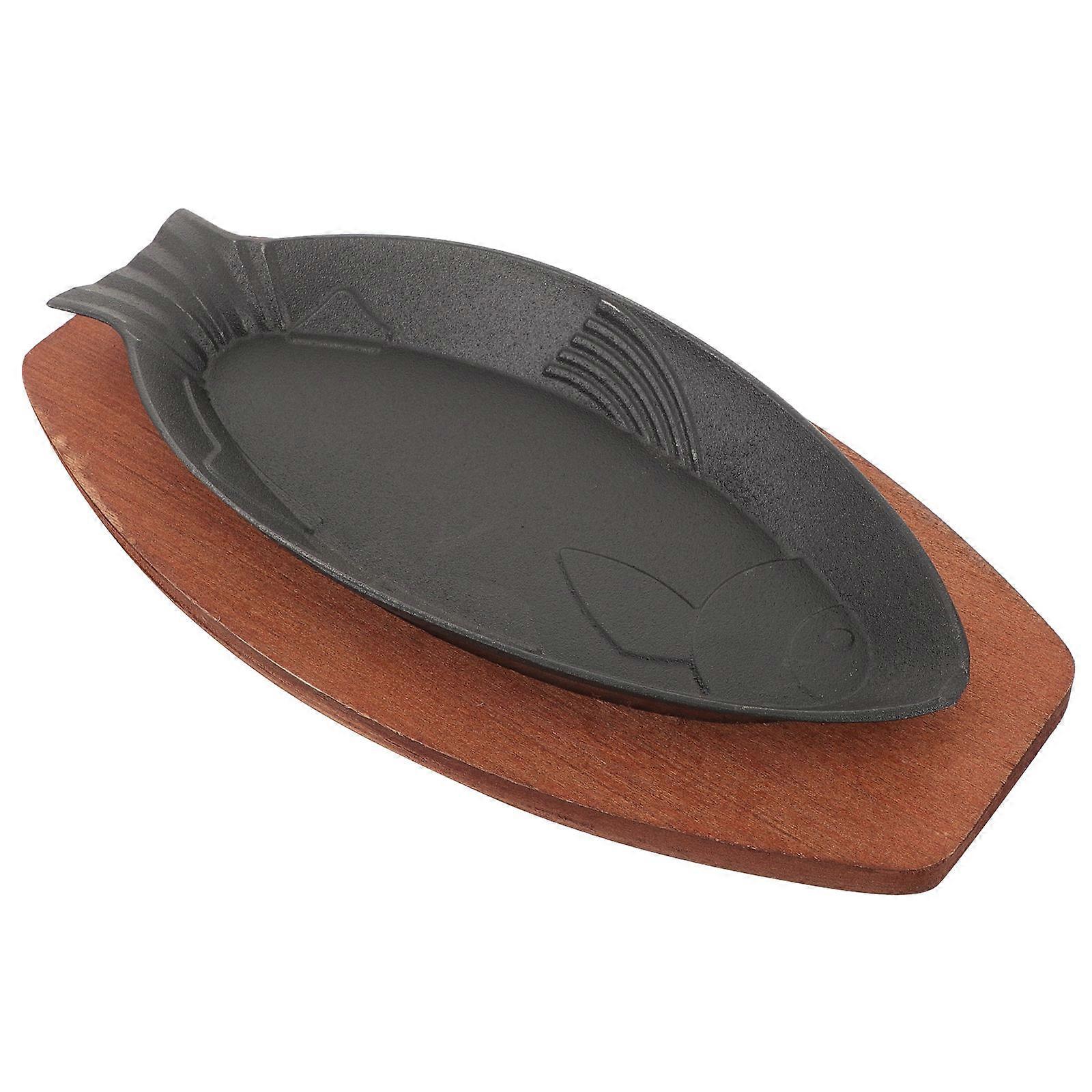 Panela redonda preta para uso na cozinha Material de ferro e madeira adequado para restaurante e casa 10,5 polegadas