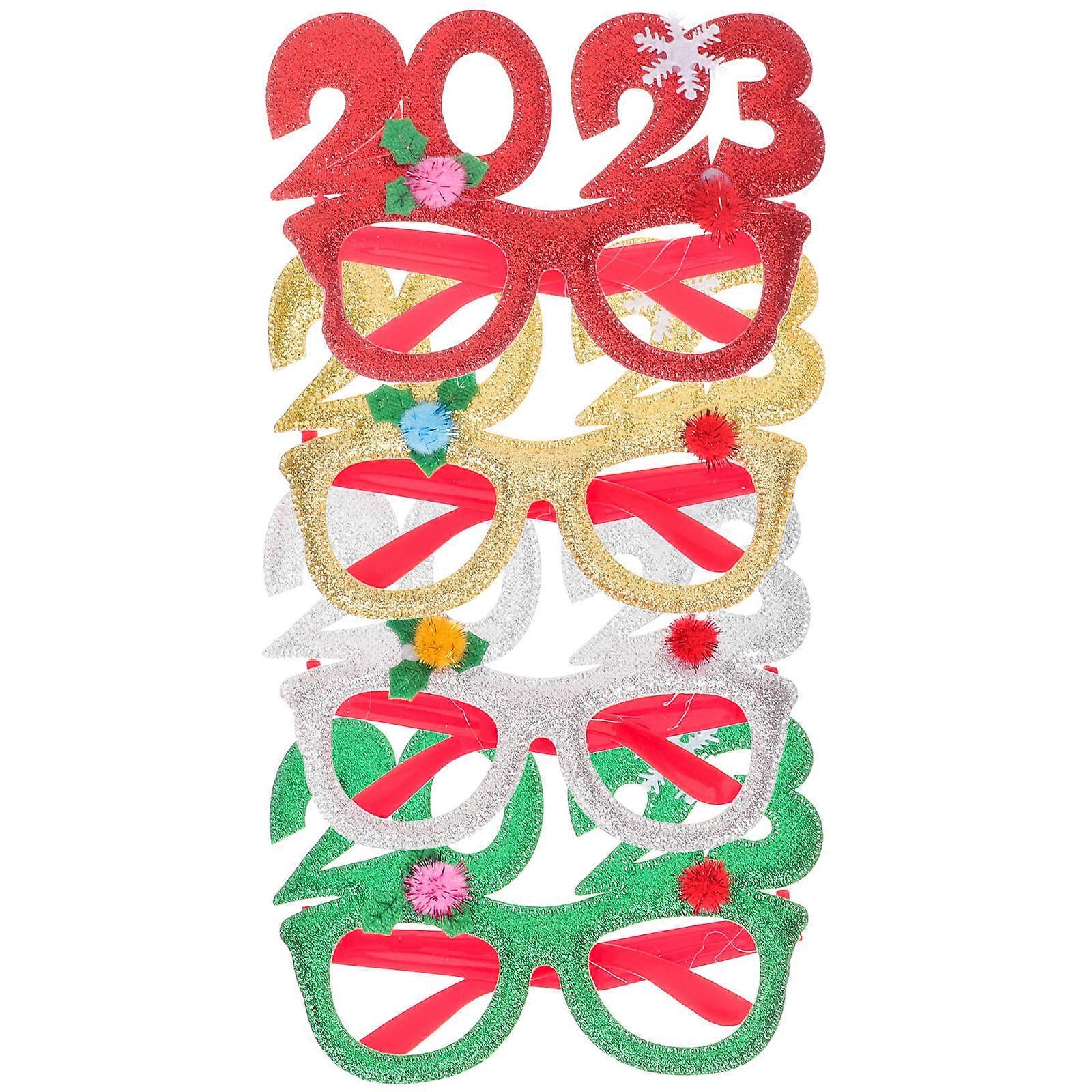 Christmas New Year Photo Booth Props 4Pcs Funny Eyeglasses Assorted Color For New Year Eve Parties