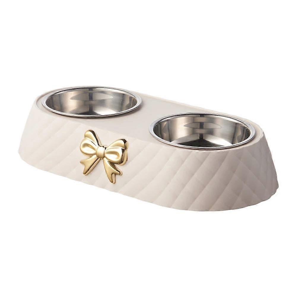 Double Dog Bowl With PP Base For Pet Food And Water - White
