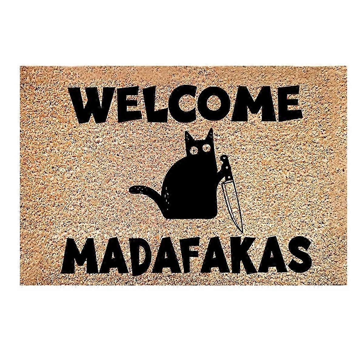 Dark Cat Welcome Madafakas -täysiprintti-ovimatto Hauska ovimatto
