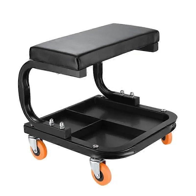 Workshop Stool Rolling Creeper Seat Mechanic Chair with 4 Wheels Tray for Tools Car Repair Mobile Multifunctional (Black)
