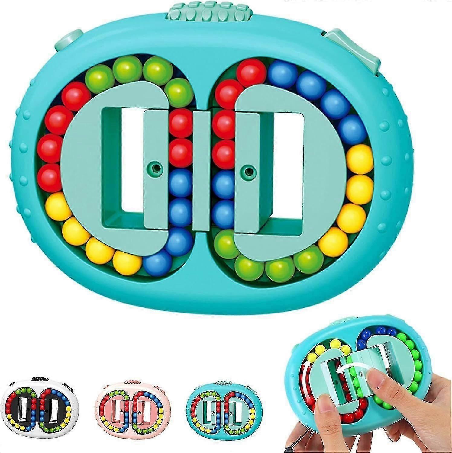 Double-sided Flip Magic Cube Toy, Rotating Small Beads, Decompression Magic Cube, Special Shape, Creative Toy, Magic Bean Rotating Toy (blue)