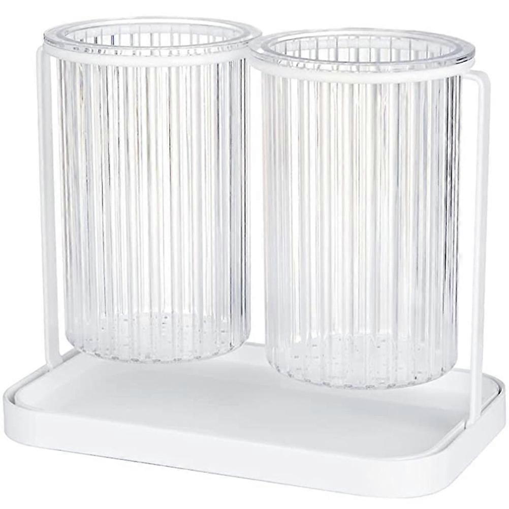 Chopstick Storage Bucket Multi Function Chopstick Holder Household Spoon Holder Transparent Pet Iron and Silicone for Kitchen Utensil Storage 1Pack