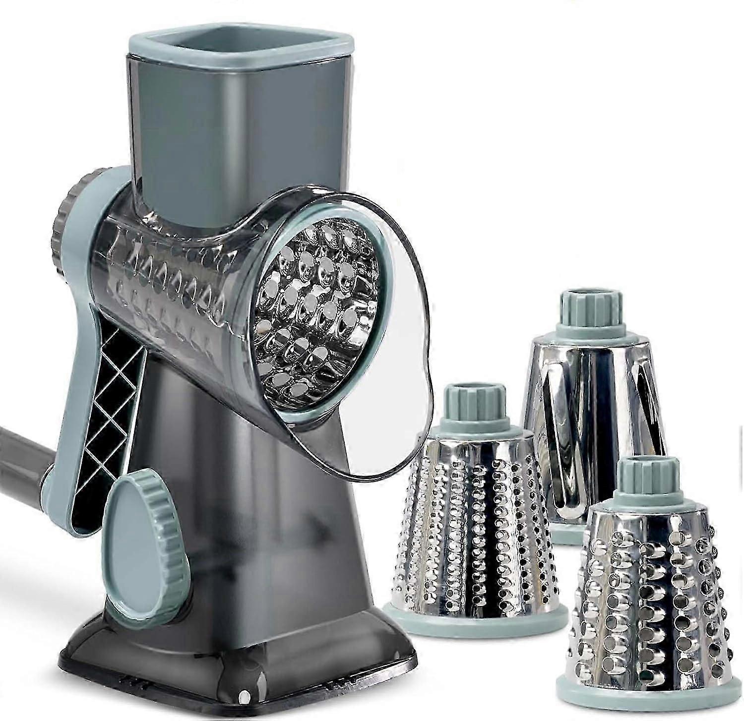 Rotary Cheese Grater, with 3 Interchangeable Blades and Handle for Cheese and Vegetable