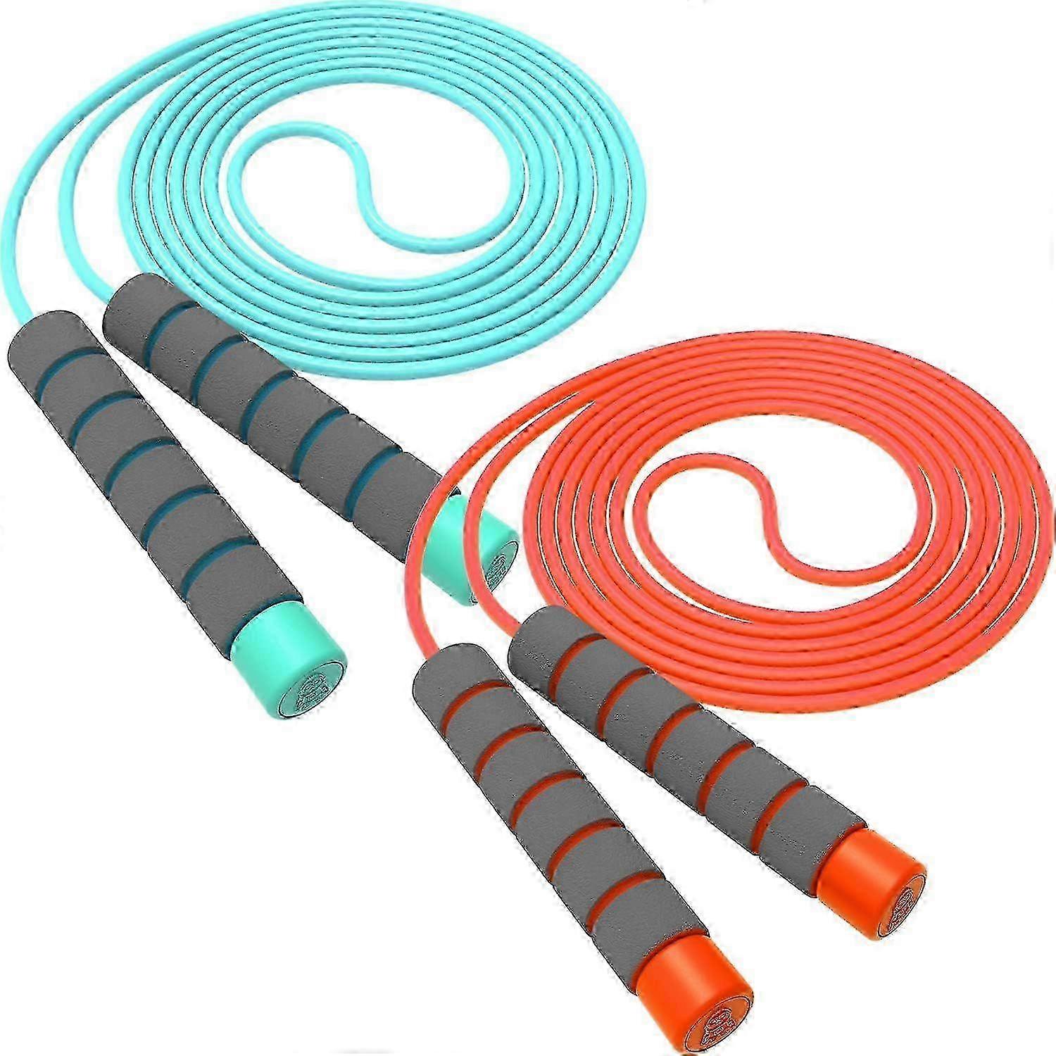 2-Pack Kids Skipping Ropes with Tangle-Free Adjustable Length & Soft Sponge Handles - Red and Blue for Children's Exercise