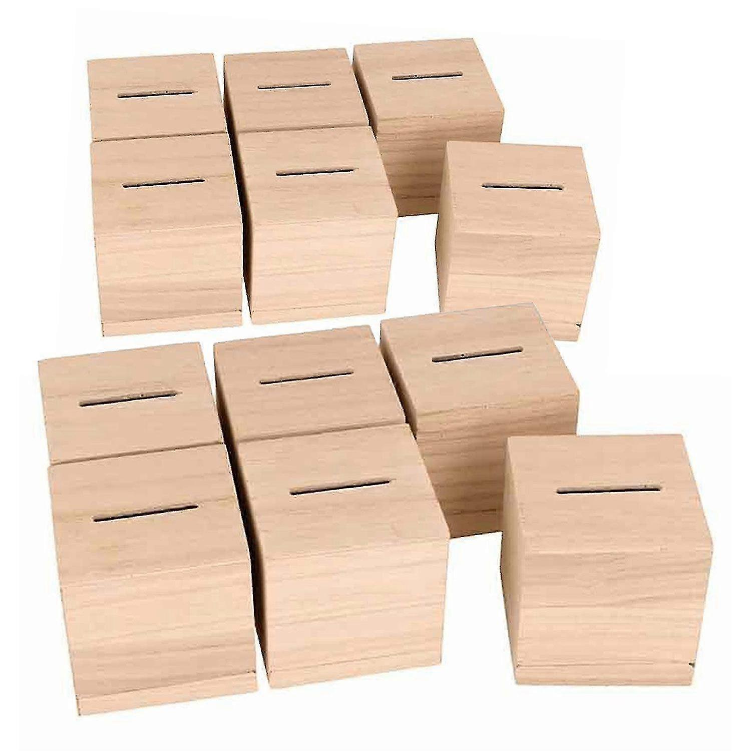 Wooden Coin Banks for Money Saving, Set of 12 Square Design