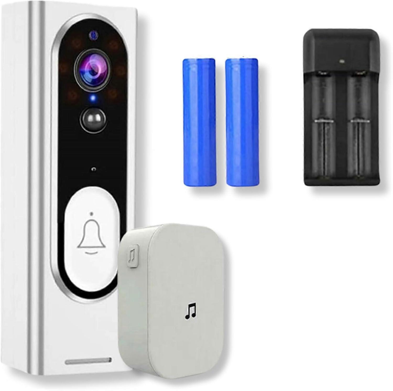Wireless Doorbell - Wireless Doorbell Chime with HD Security Camera, Battery Operated Front Door Camera with Receiver, Wireless Doorbells