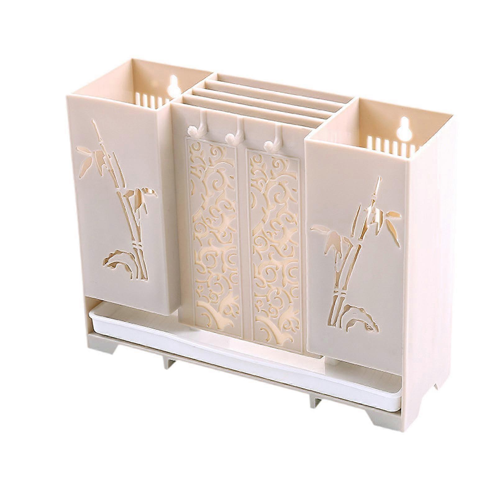 Utensil Drying Rack for Kitchen Counter 9.4x3x7.4 Inch, Khaki MultiCompartment Countertop Drain Rack for Spoons Forks