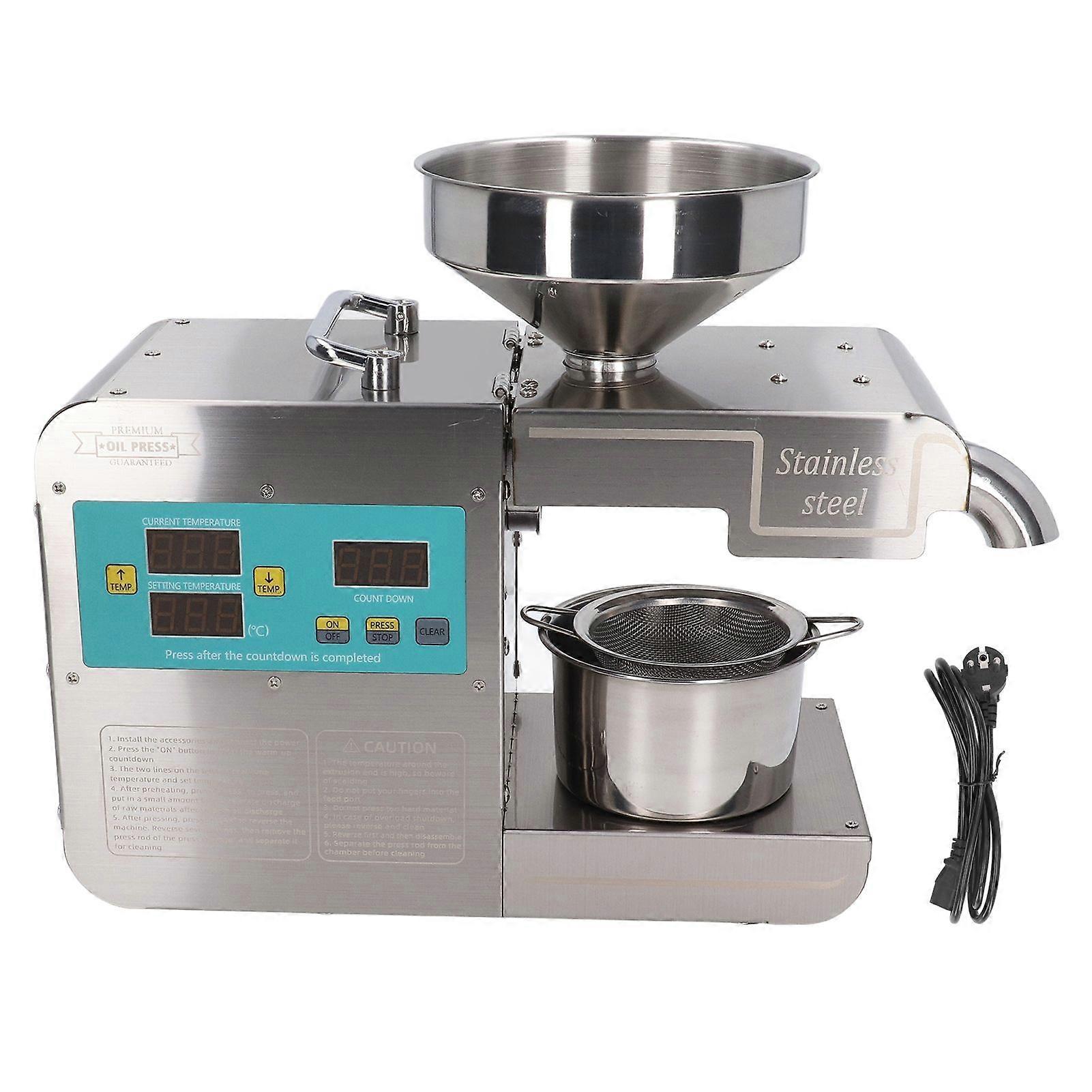 Oil Press Machine Cold Hot Press Automatic Oil Extractor Stainless Steel Nuts Seeds Oil Presser High Oil Yield for Home EU Plug 220V