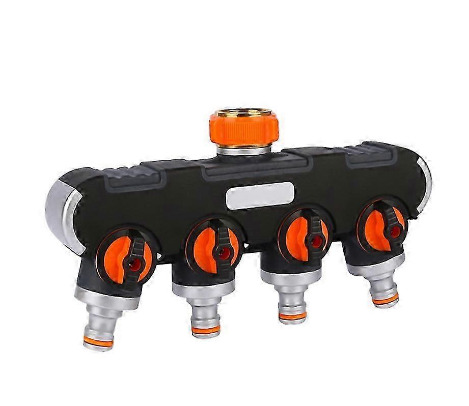 4 Way Distributor - 3/4" and 1/2" Water Distributor with Faucet Adapter for Garden Watering, Washing, Pets, Adjustable Water Flow and Lockable
