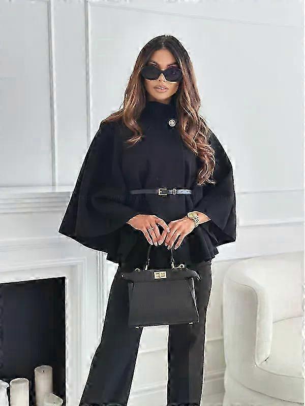 Manteau à manches chauve-souris à boucle unique pour femme automne-hiver : poncho en tweed élégant, chaud et ample pour cape Lady Cloak