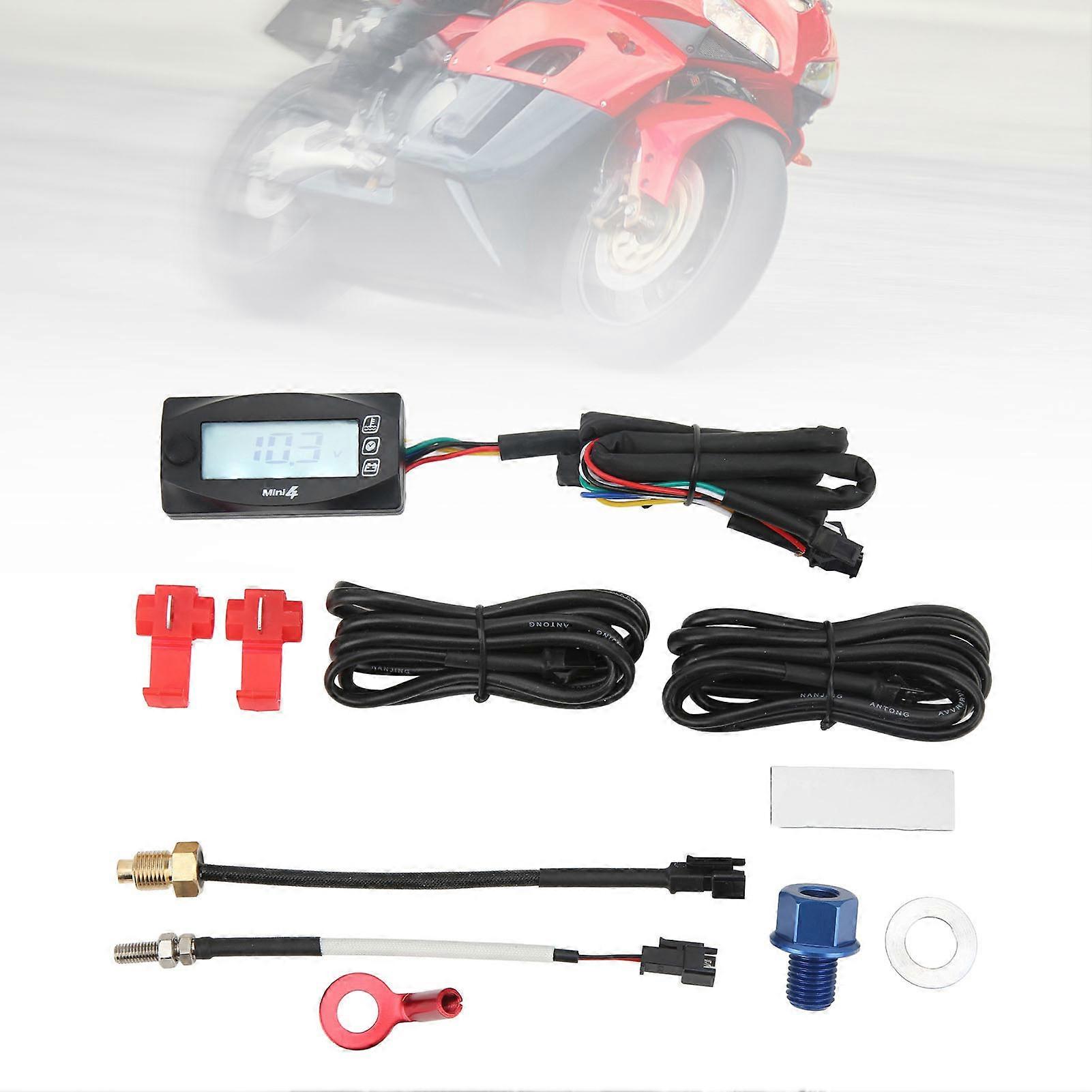 4 in 1 Motorcycle LCD Thermometer Voltage Temp Time M20x1.0 DC12V