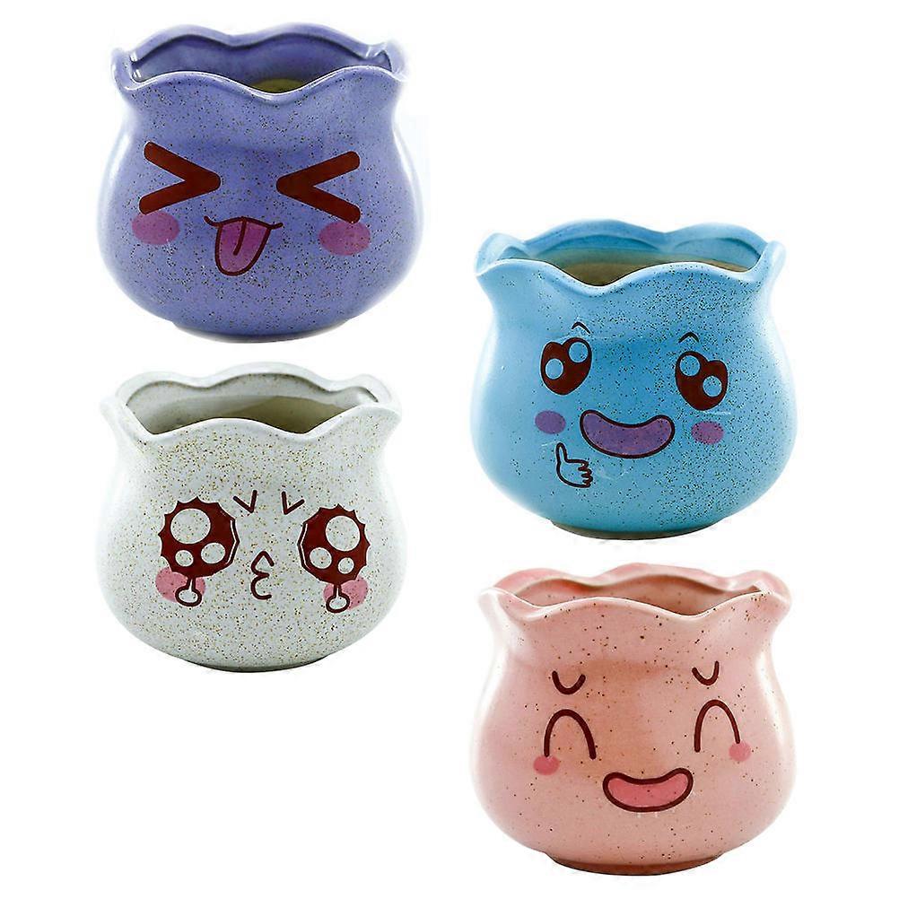 Succulent Containers Ceramic Flower Pots for Storage Use 4Pcs Assorted Color