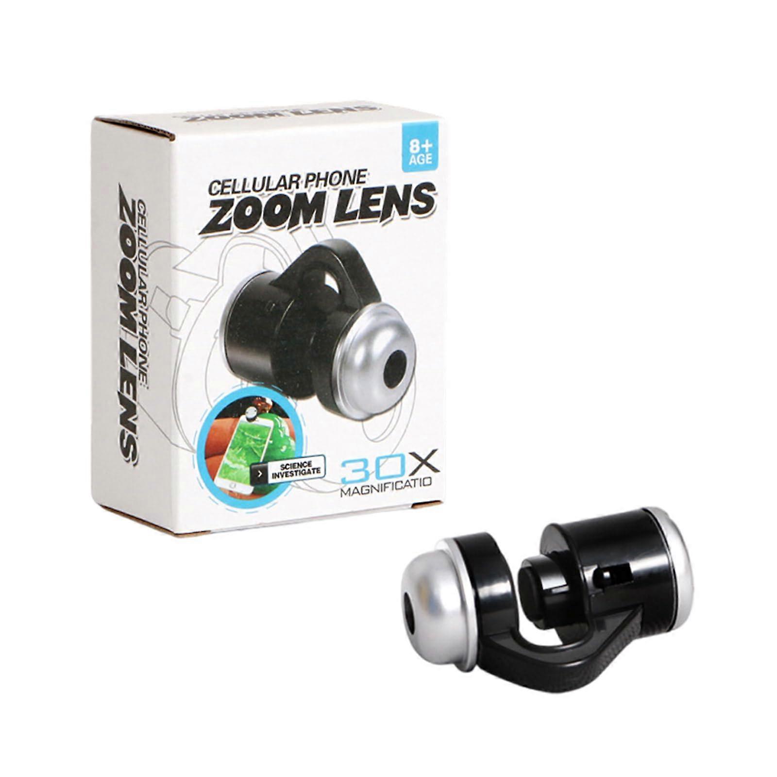 Microscope 30X Magnification LED Light Macro Lens ClipOn For Smartphones Camera Lens Handheld Microscope Black