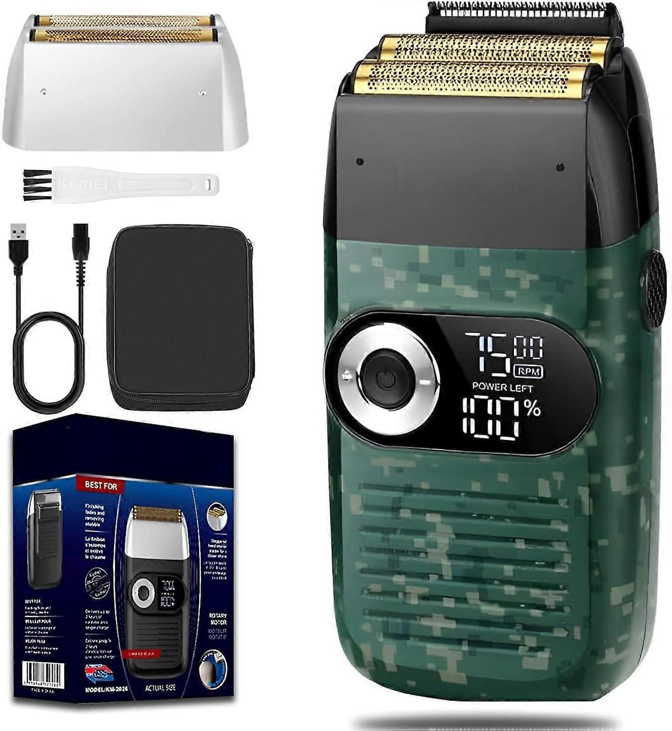 Razor Barber for Men,Electric Razor Rechargeable with Beard Trimmer,Cordless Lithium Titanium Razor with Travel Case(Camouflage green)
