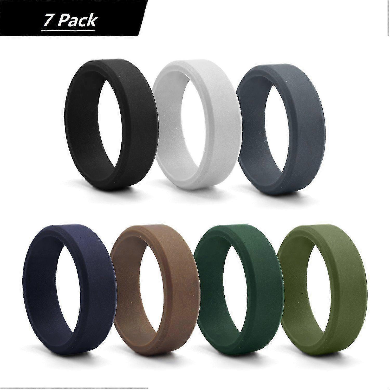 Silicone Wedding Rings for Men, 8mm Wide Bumped Edge Bands, Sizes 7-14, Exercise and Business Use