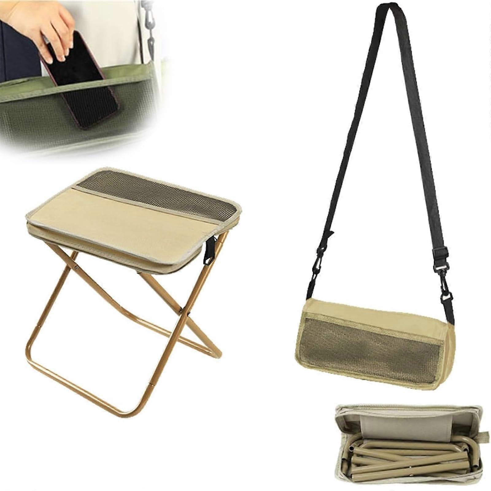 10"/12" Backpack Chair Portable Folding Stool Collapsible Camping Stool with Zippered Carry Bag Khaki 31x25x29cm