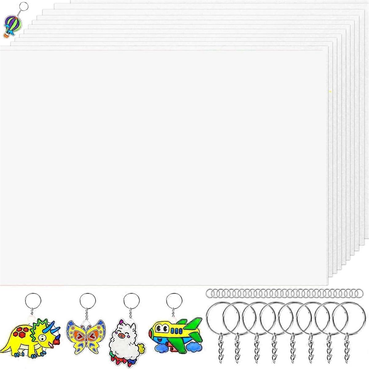 144 Pieces Printable ShrinkyDink Sheets Kit - with 14 Sheets, 30 Keychains and 100 Rings for Kids DIY Handprint Art