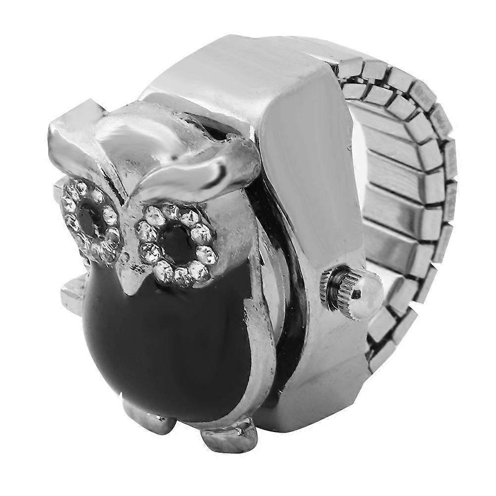 Montre à quartz à rabat avec motif hibou vintage (noir)