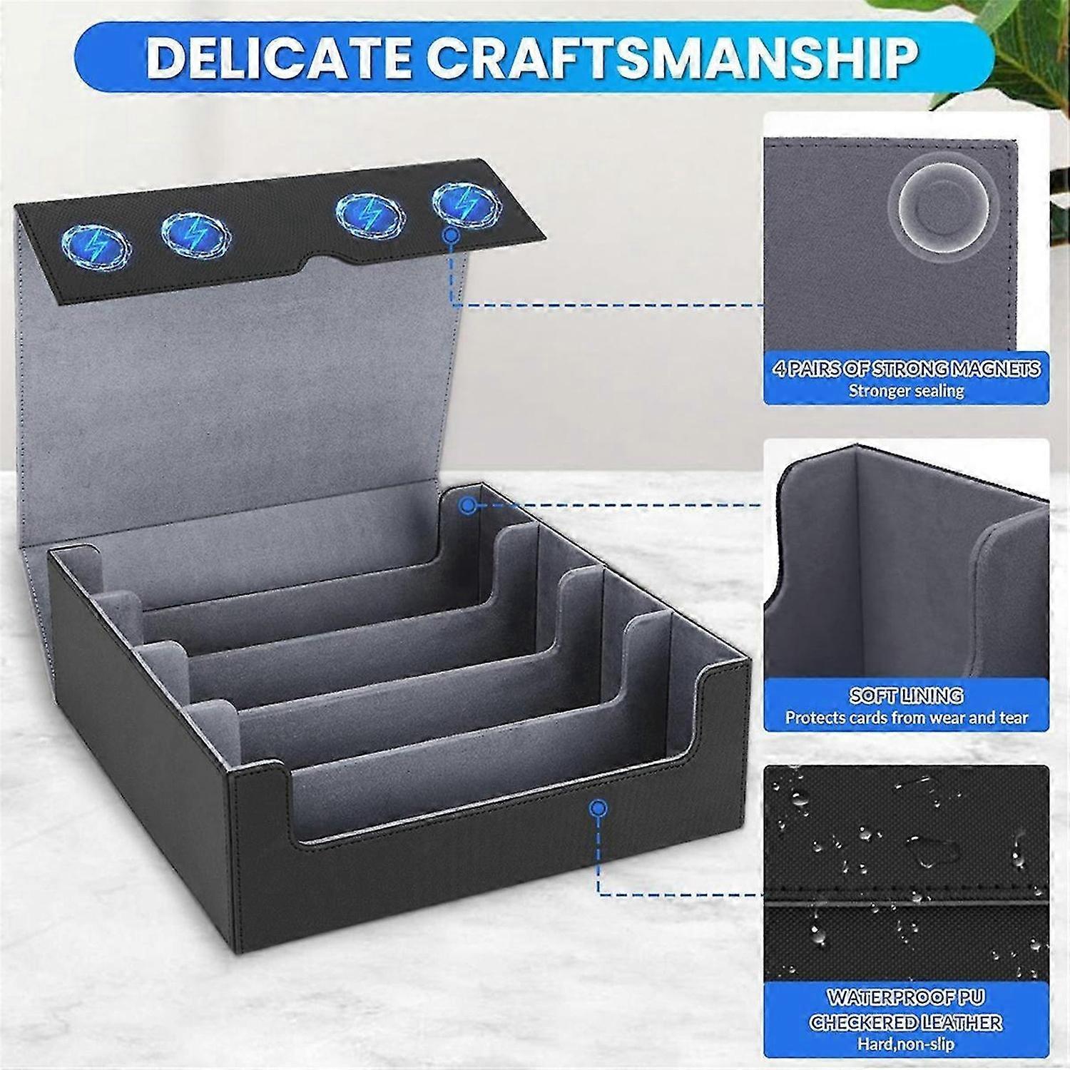 Trading Card Storage Box,4 Rows Card Deck Case,Black&Gray