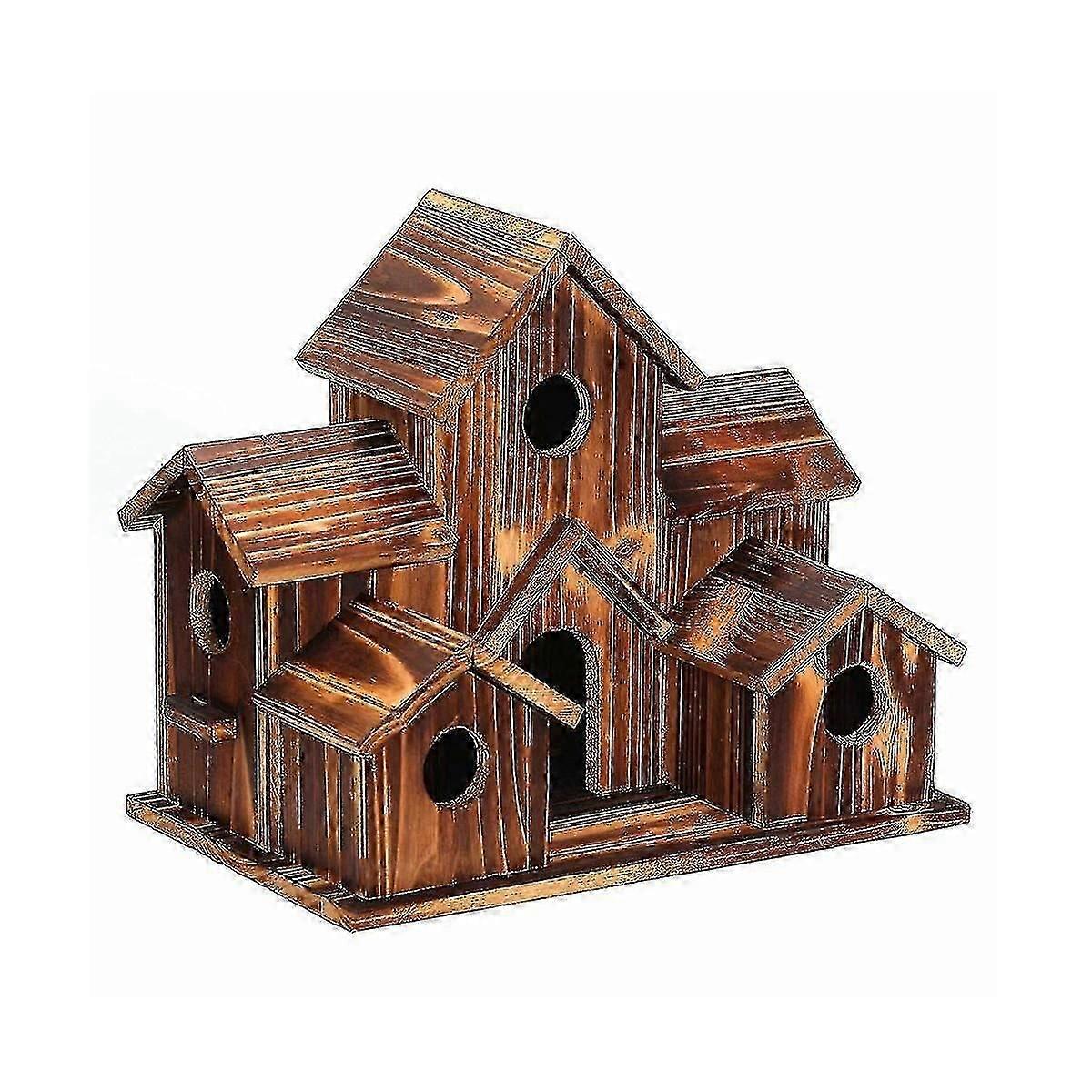 Bird House, Bird House For Outside, Wooden Bird Houses For Outside Hanging, 6 Hole Handmade Natural