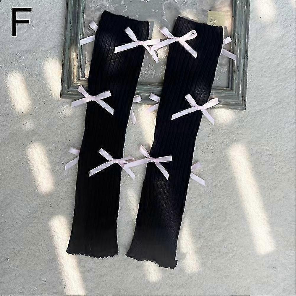 Bow Ballet Style Socks Y2k Knitted Calf Socks for Lolita Stacked Leg Warmer