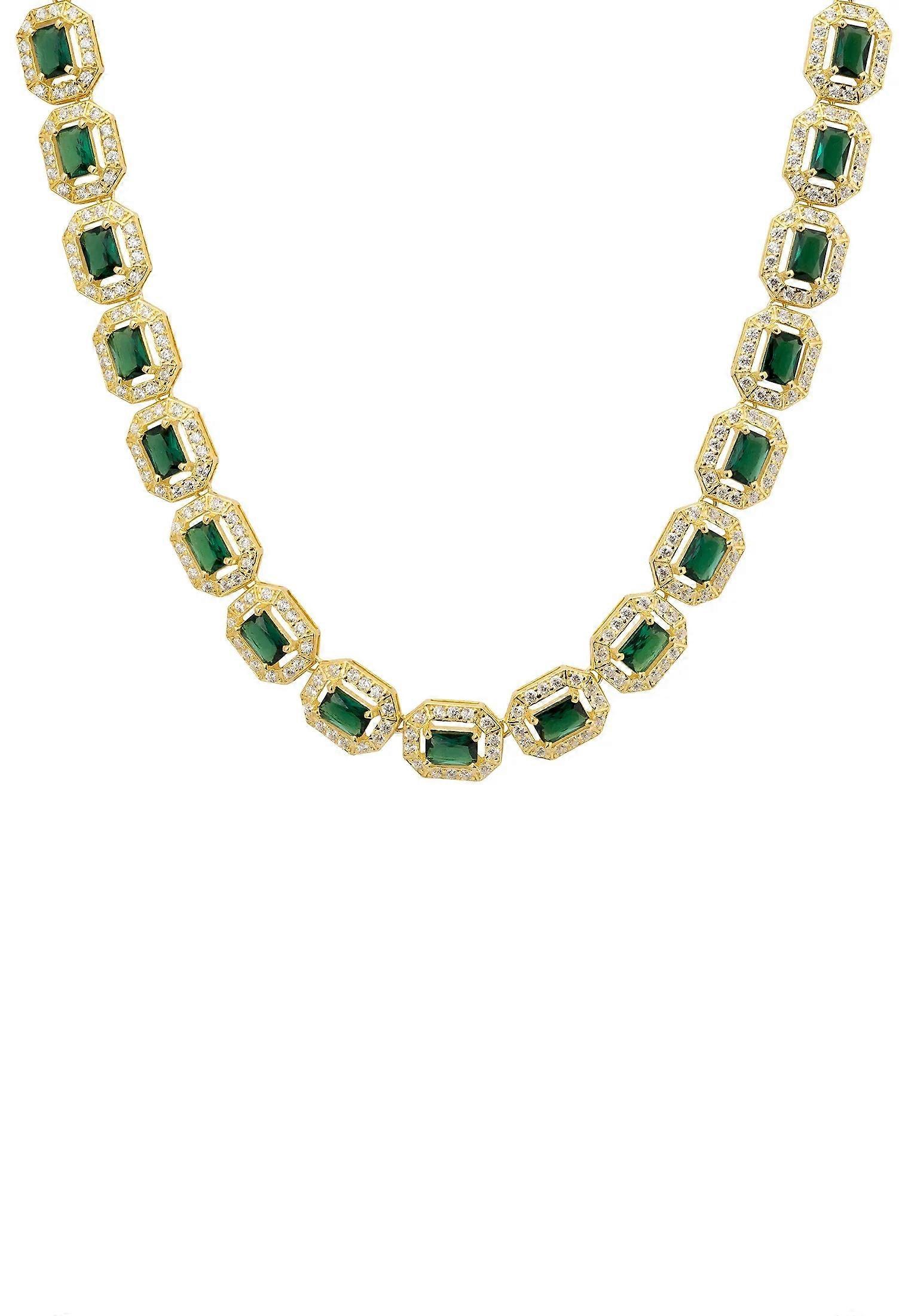 Whistledown Emerald Gemstone Necklace in 18ct Gold for Women - 40-45cm Length - Lab-Grown Emeralds and Zircons - 925 Sterling Silver Base - Gold Curb