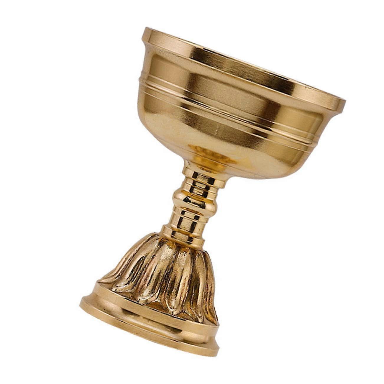 Copper Craft Lotus Pattern Butter Lamp Stand for Home Decor, High Base Religious Oil Lamp Candleholder in Metal Finish