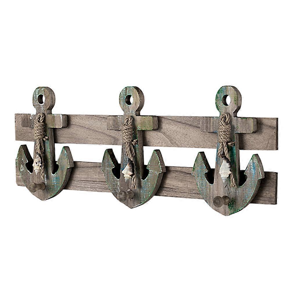 Anchor Shaped Hook Multi Wooden Wall Hook for Hanging Use 3 Pegs