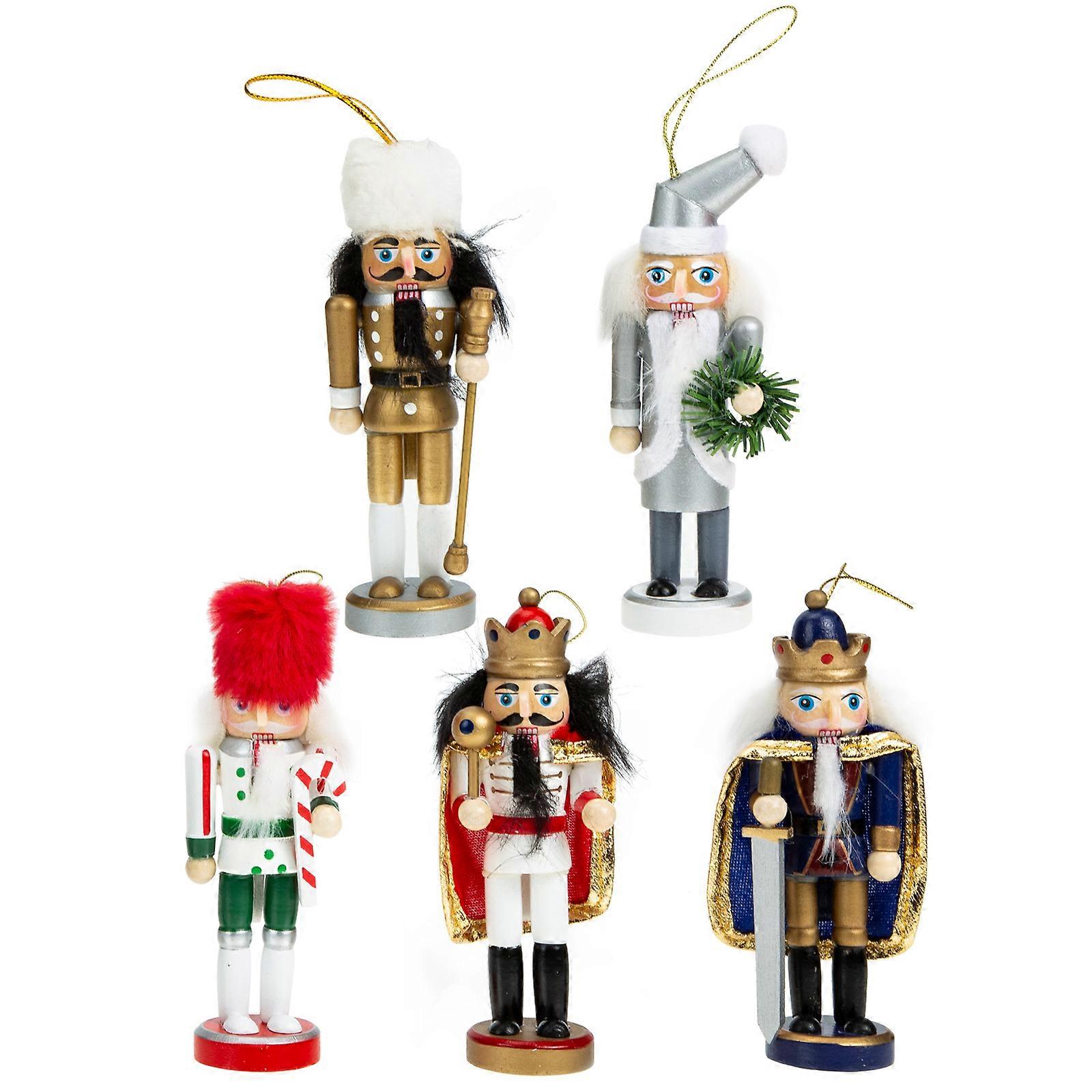 Wood Desktop Nutcracker Decoration Home Decoration Walnut Soldier Shape Assorted Color Festive Atmosphere 5Pcs