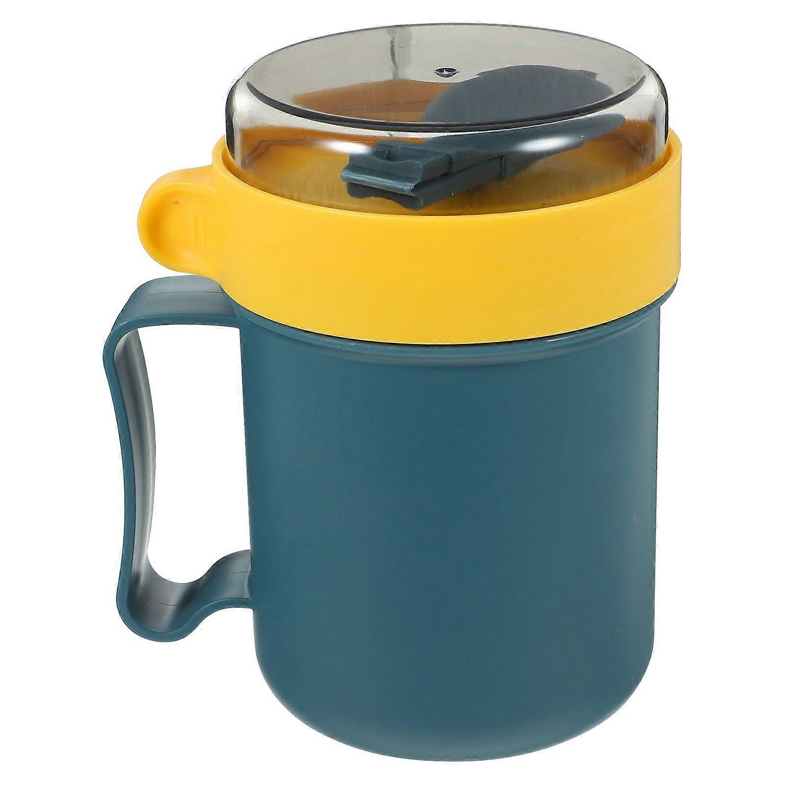 1Pc 500ml copo de café da manhã copo de leite doméstico copo de sopa portátil com colher (azul)