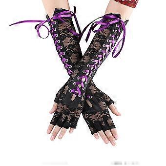 Gants en dentelle, longs rubans, longueur coude, demi-doigts, trous ajourés, manches sans doigts, mitaines en résille, cosplay