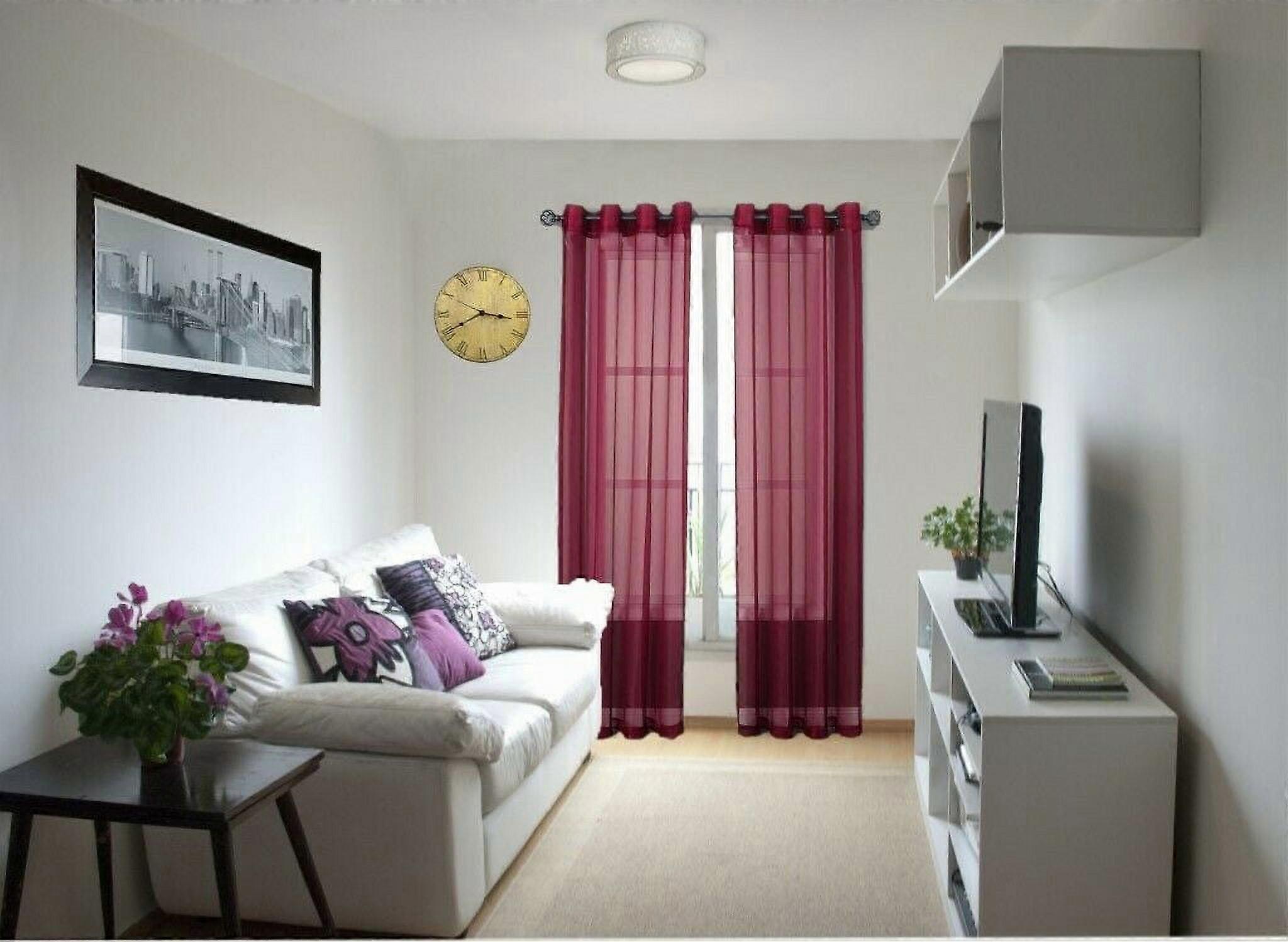 1 Pair Ruby Burgundy Solid Sheer Panels with Grommets Window Curtain Treatment Panel See Thru size 55" Wide x 84" Long Each panel