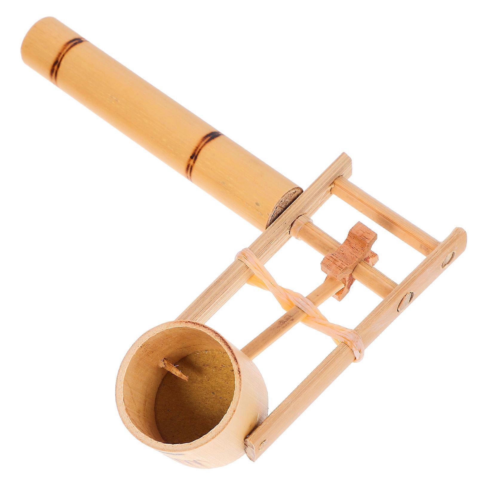 Percussion Instrument Bamboo Castanet Long Handle for Children Khaki Bamboo Material Music Education 1Pack