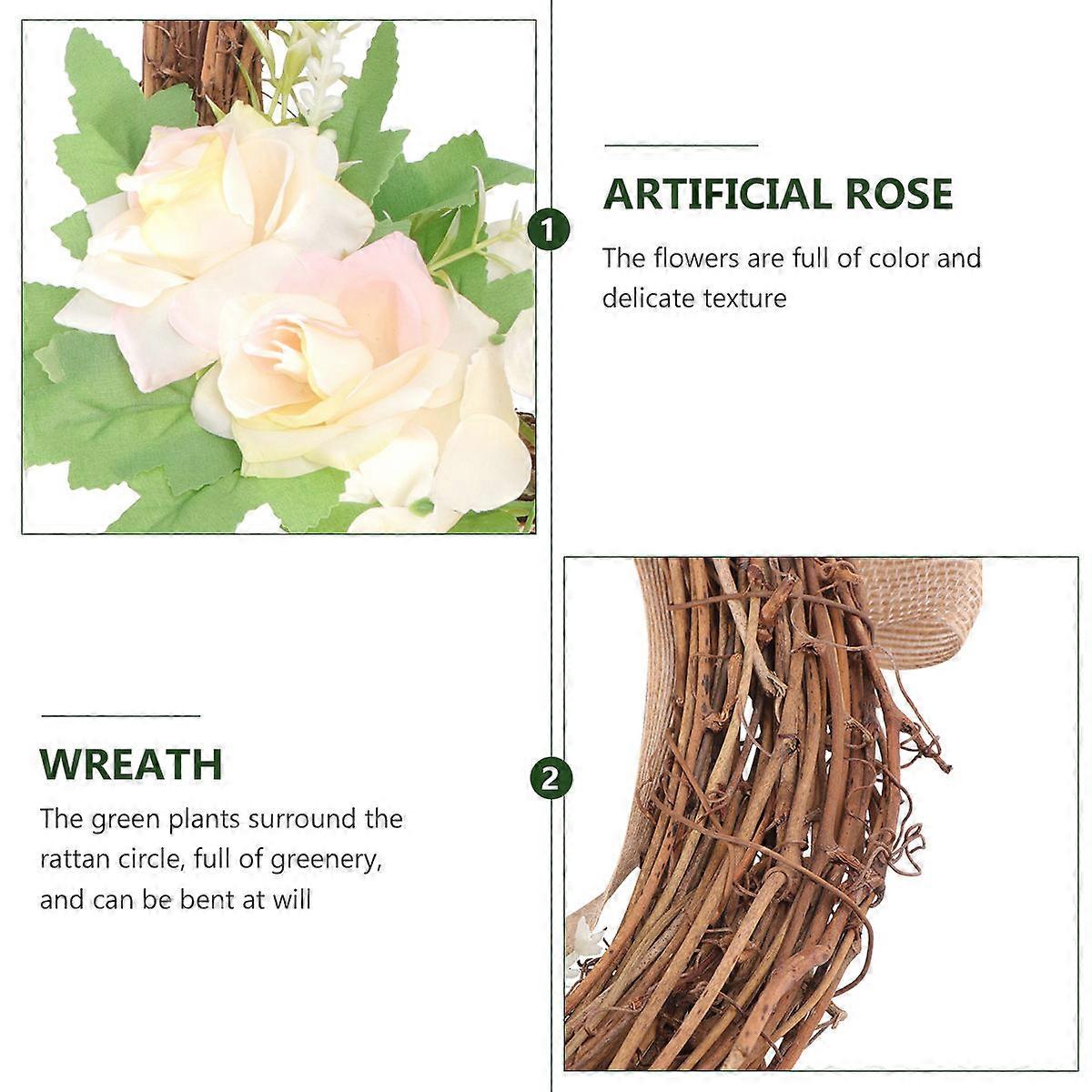 Realistic Wreath Imitation Flower Garland Decoration Khaki Round Shopwindow Front Door Decor 1Pc