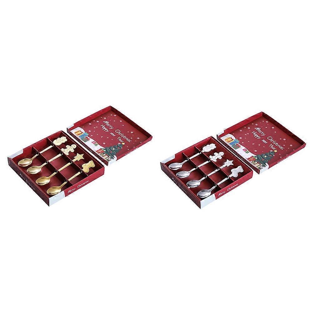 Silverware Stainless Steel Xmas Dessert Spoon Gatherings Smooth Surface 12.8X2.3X0.1CM 2Sets