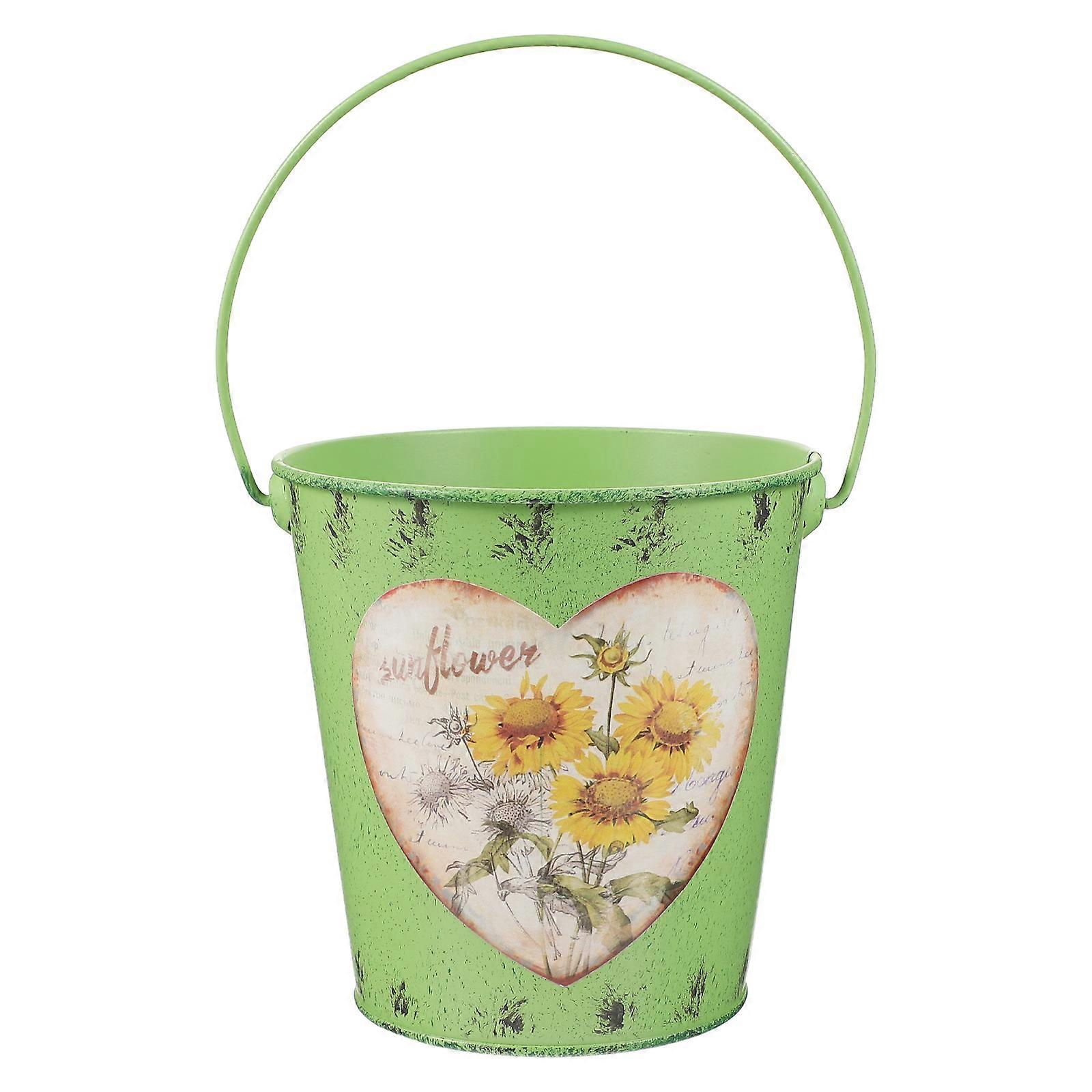 Iron Bucket Flower Planter for Storage 2Pcs Green Home Decorative Bucket