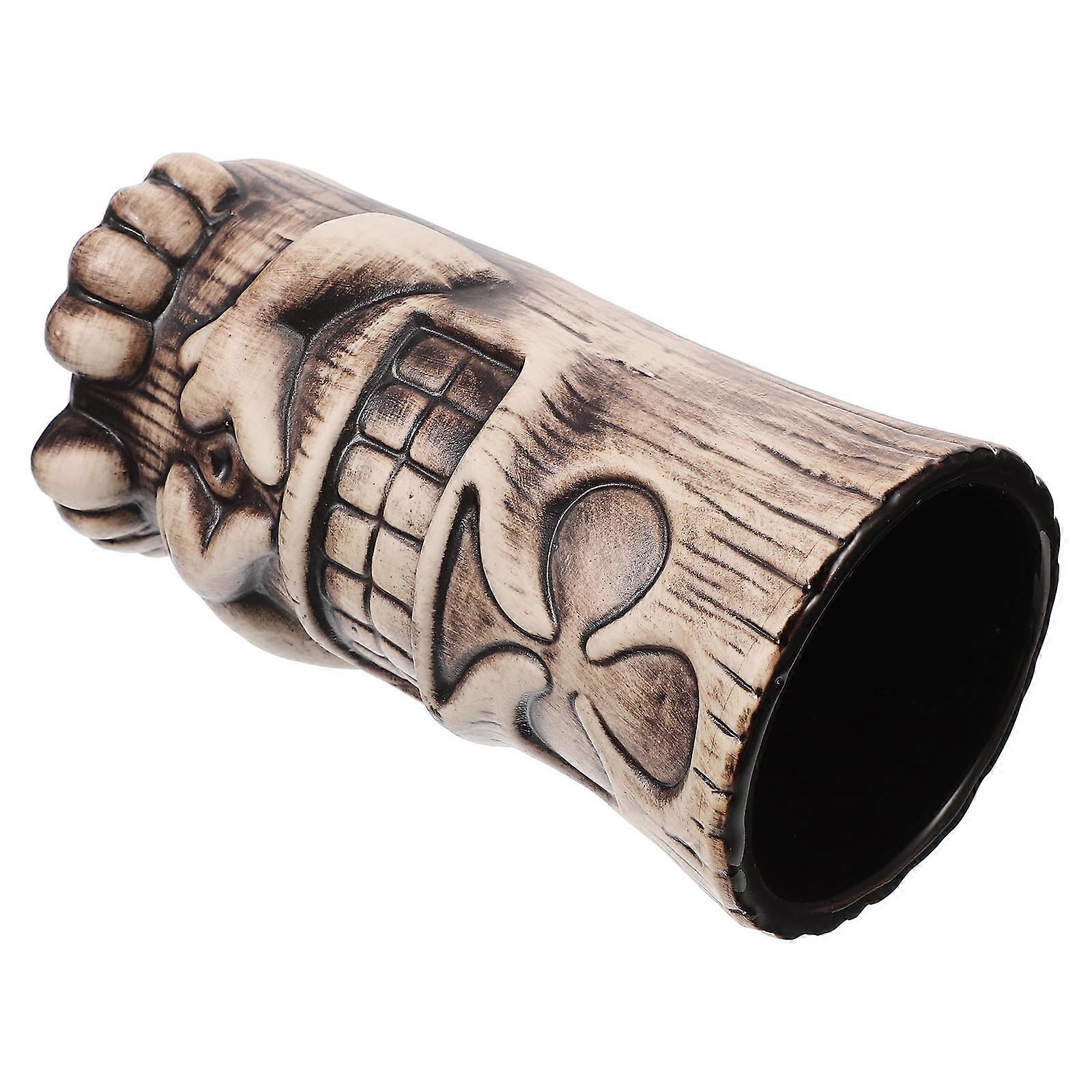 Ceramic Tiki Mug For Cocktail Drinking Home Use Tiki Shape Dark Brown 15.5X8.3X8.3CM Storage Function 1Set