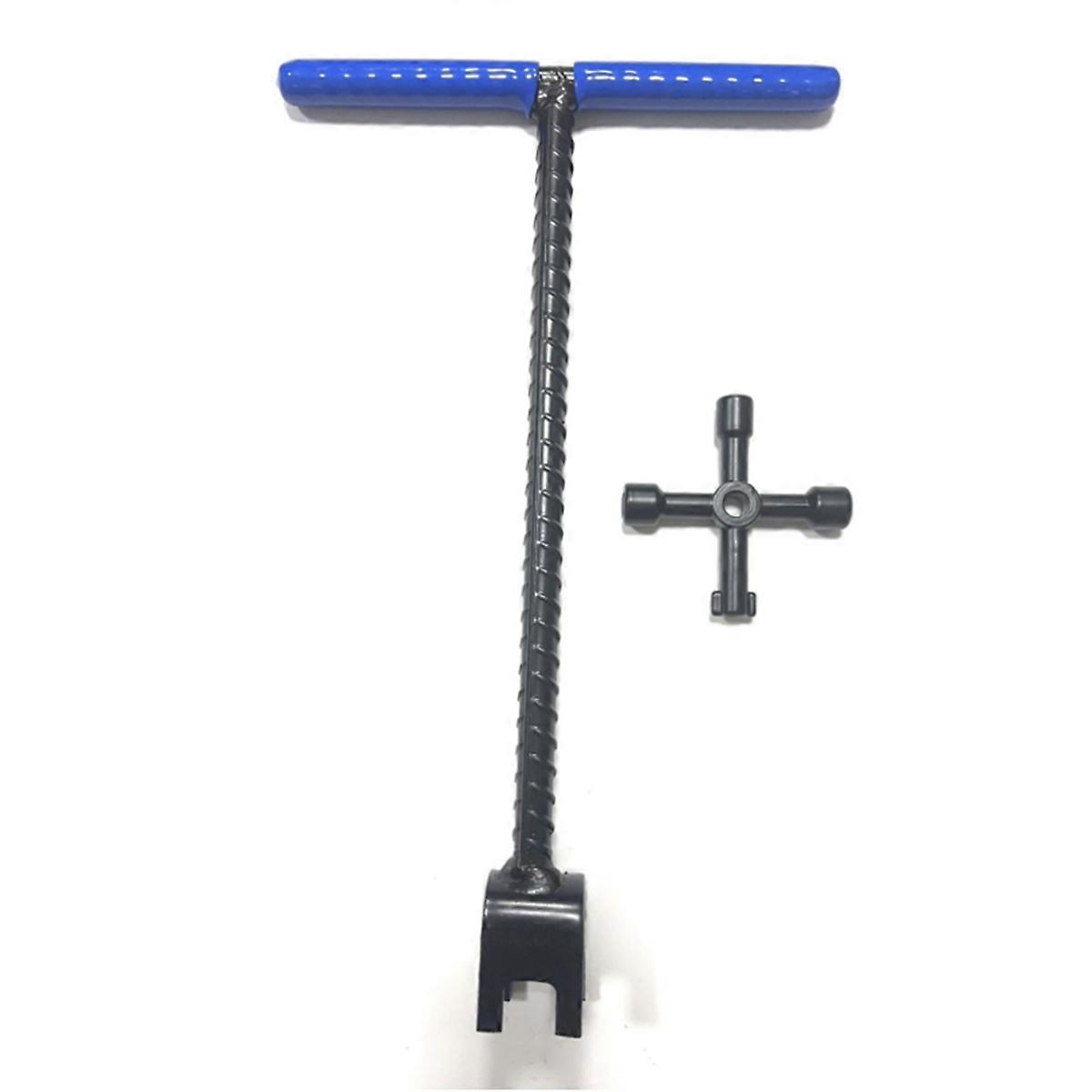 T-Type Water Meter Key Wrench, Heavy Duty Threaded Steel Water Valve Shutoff Tool, Includes 4-Way Utility Key