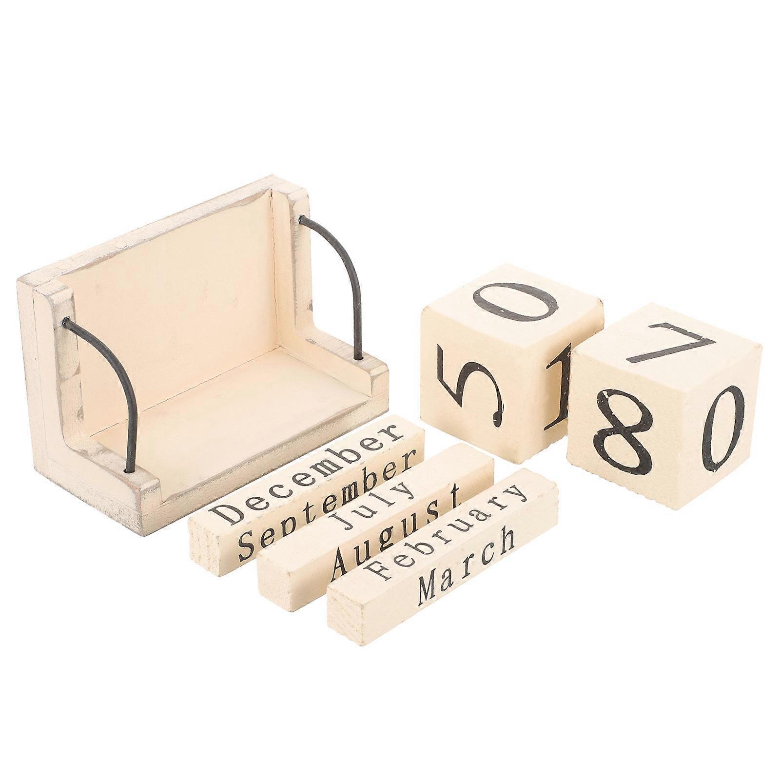 Office Calendar Wooden Block for Home Use 2Pcs Tabletop Block Calendar