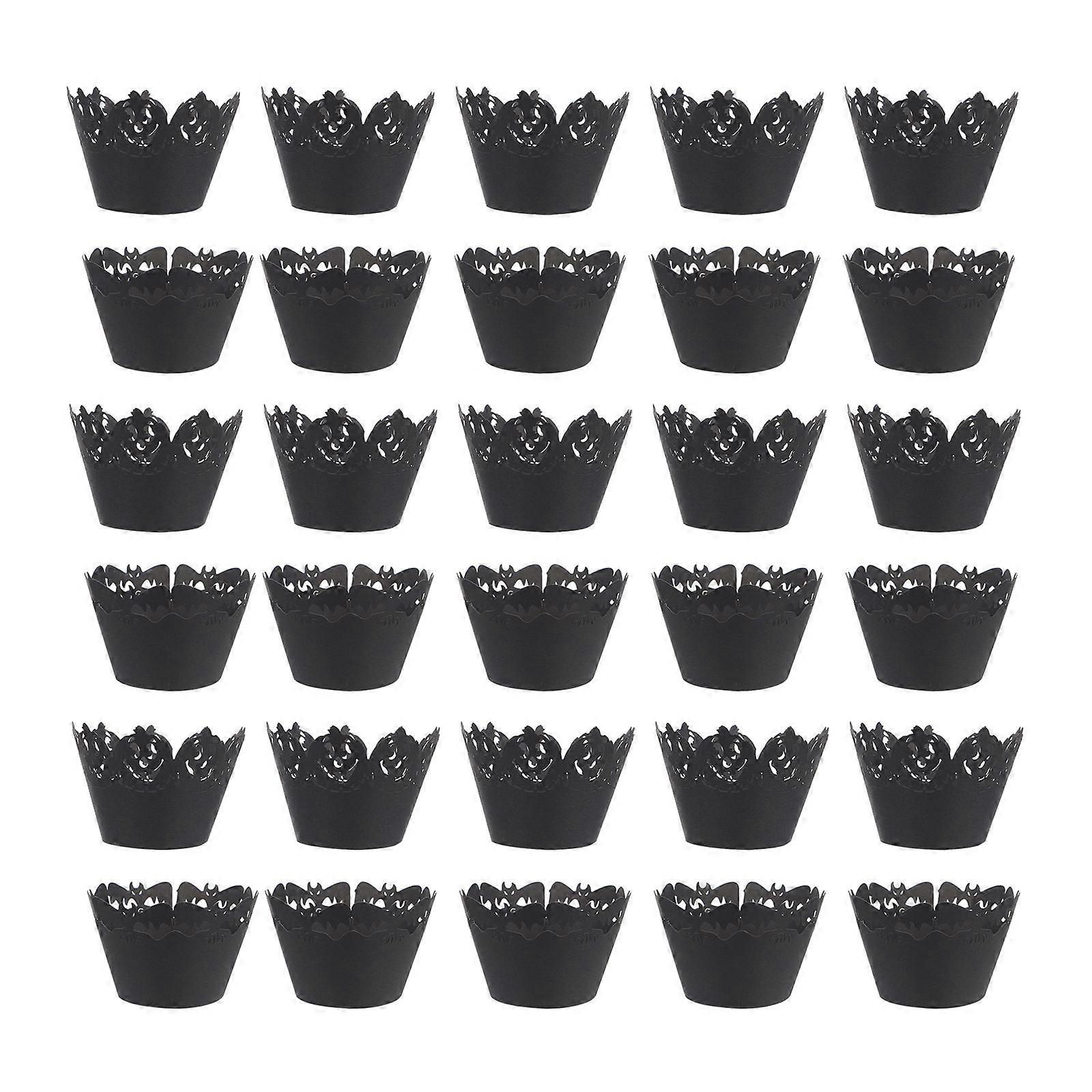 Black Paper Halloween Cake Wrapper for Cupcake Decor 50Pcs