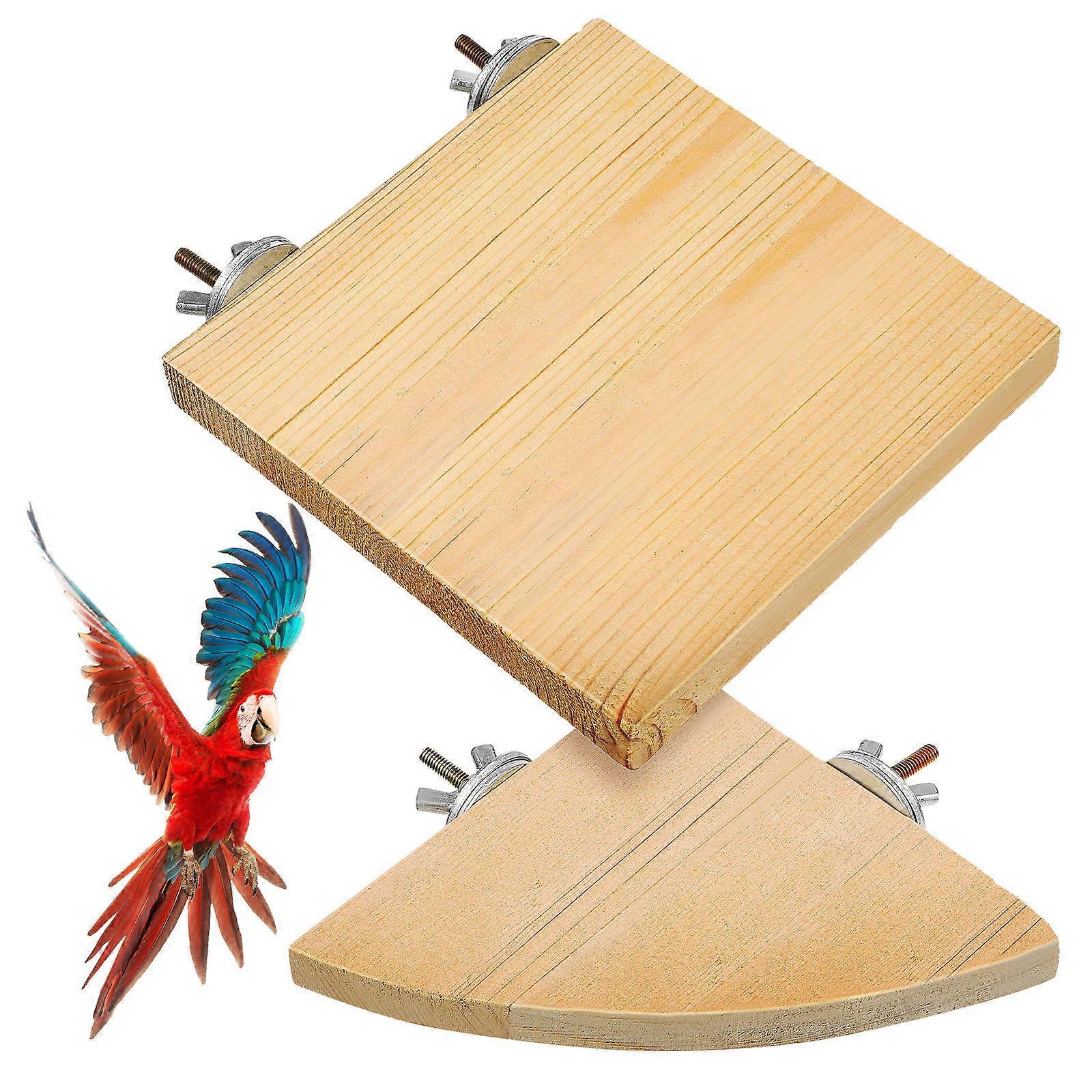 Parrot Perch Platform Wooden Playground for Small Birds Parakeets Budgies Square Shape Relaxing 10.30X10.00X1.30CM 2Pcs