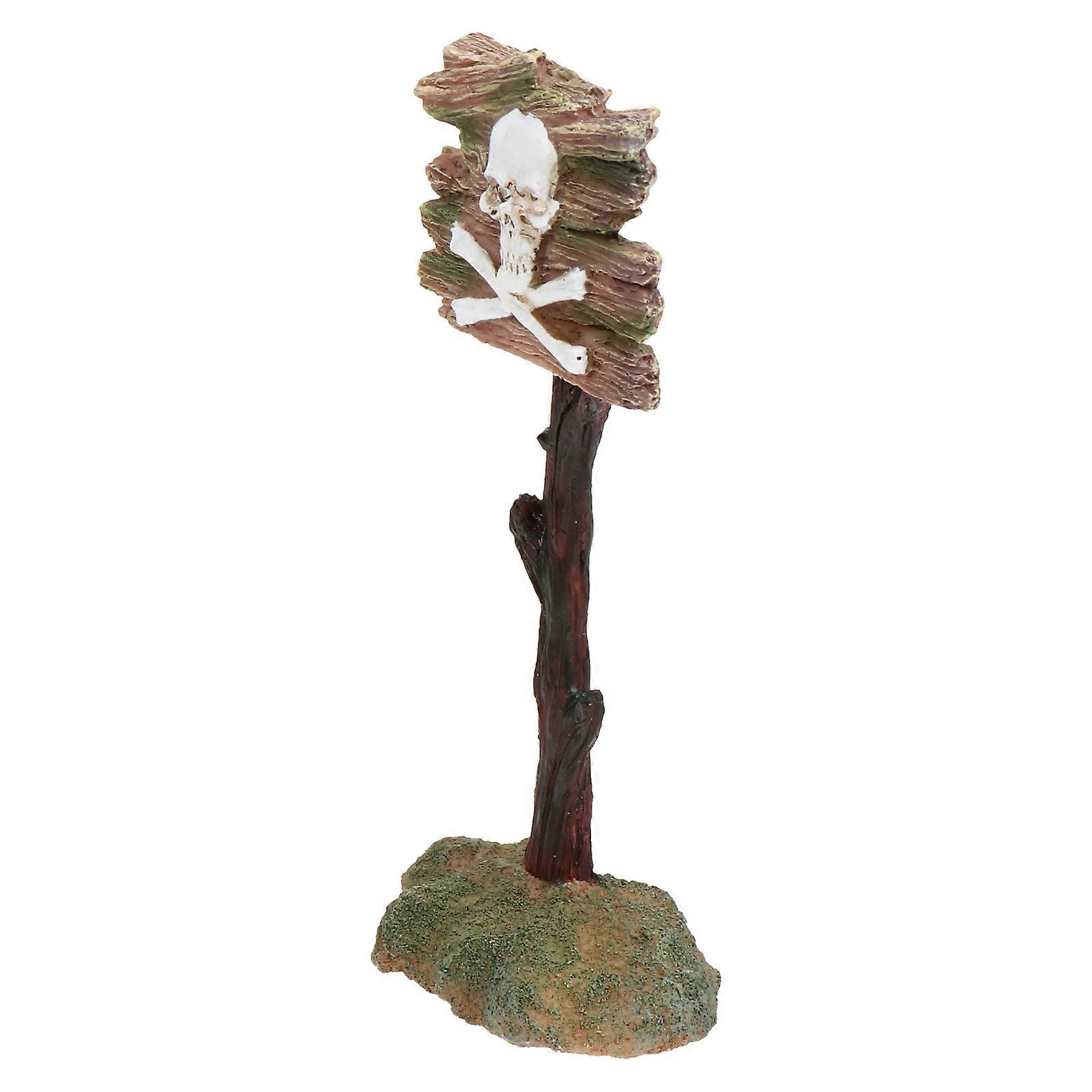 Resin Fish Tank Decor Skull Pattern for Aquarium Caution 2Pcs