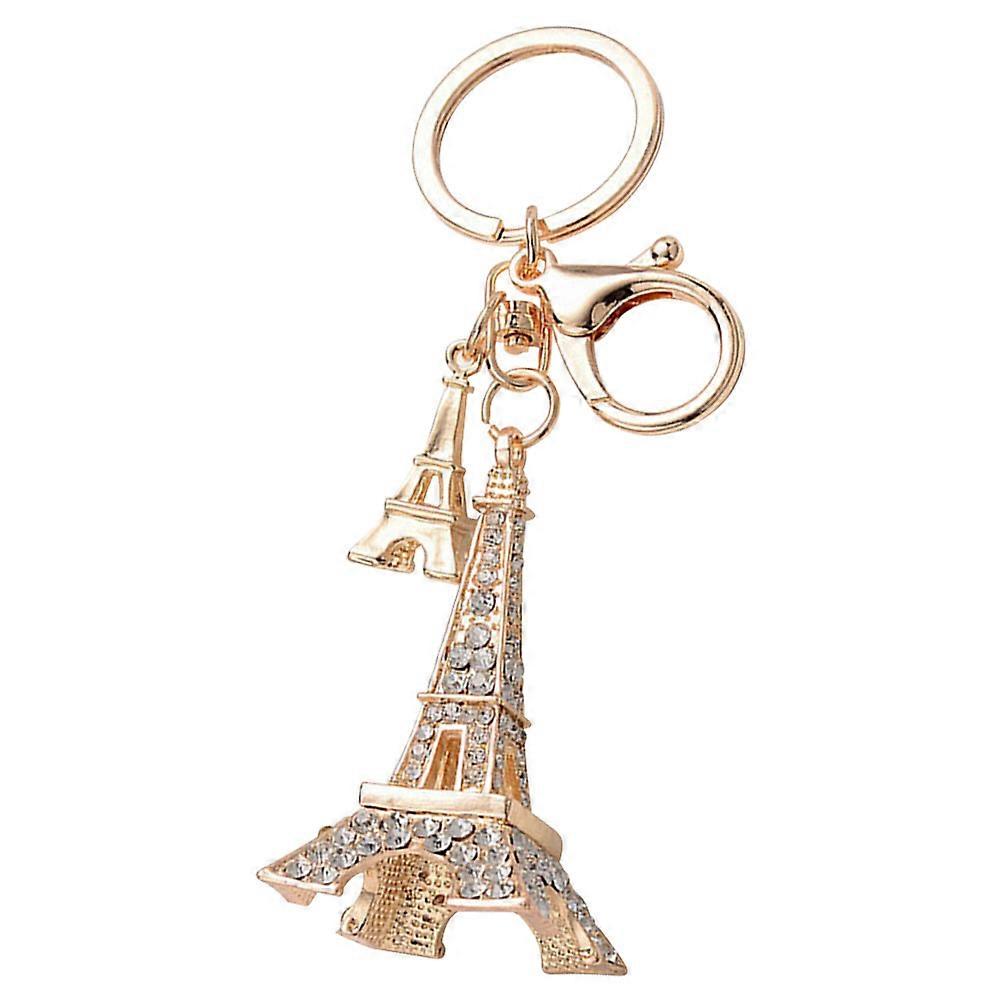 Sparkly Keychains Eiffel Tower Keychain Rhinestone Key Chain Car Decoration Golden Metal 1Pack